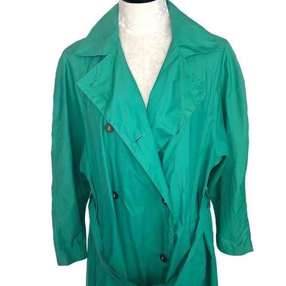 Finn Flare Trench Coat Womens Size 10 Vintage Lightweight Polyester Cotton Green - Picture 6 of 12